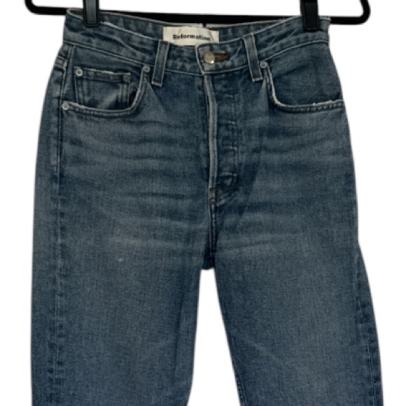 Reformation Mid Rise Crop Flare Button Fly Baltic Wash Jean Size 26 - Picture 5 of 15